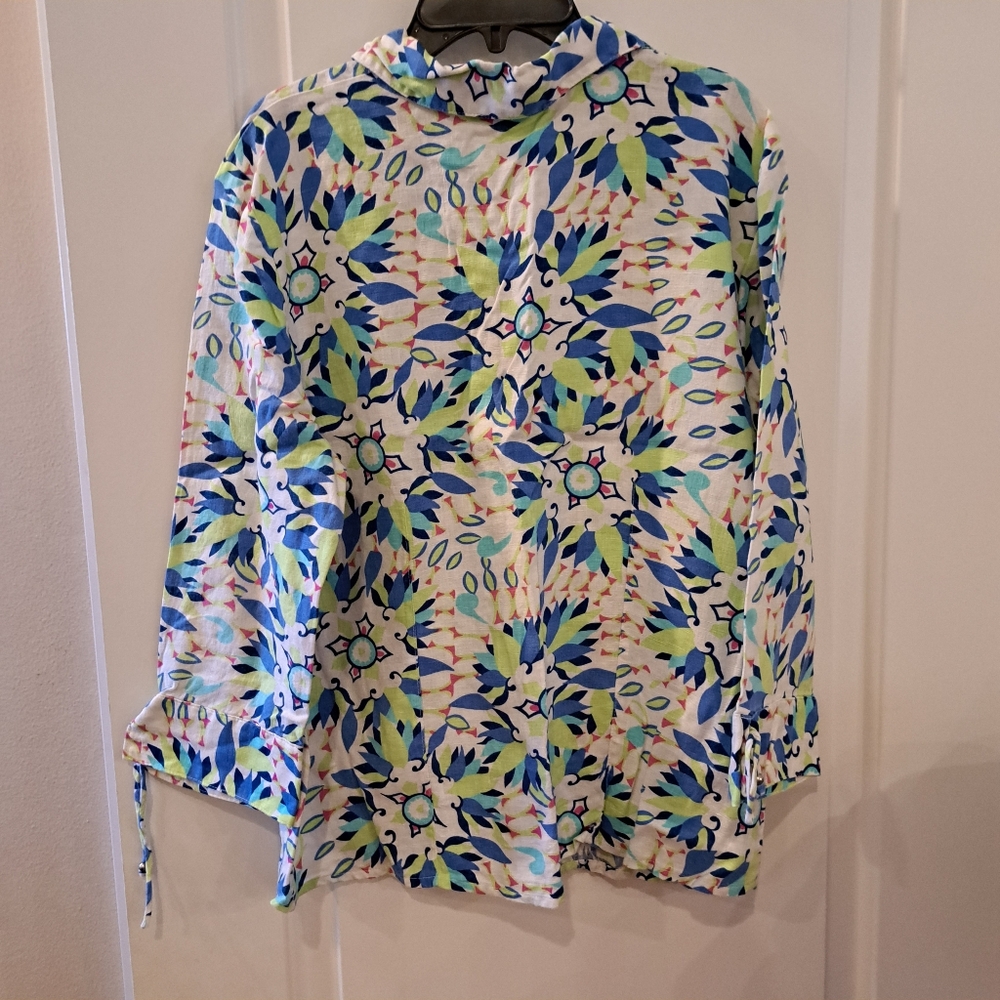 JM collection 100% Linen floral top shirt button down size 12 - Picture 9 of 15